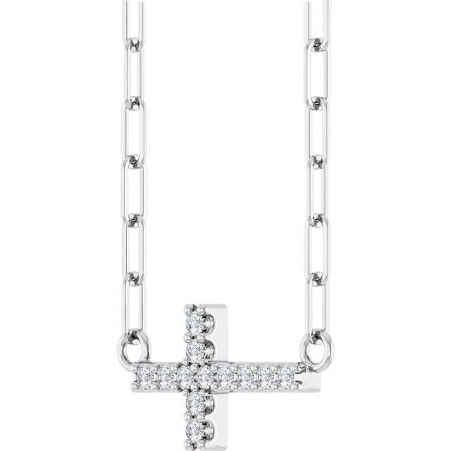 Sterling Silver .05 CTW Natural Diamond Sideways Cross 18' Necklace