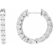 14k White 2 1/5 Ctw Natural Diamond Inside-outside Hoop Earrings