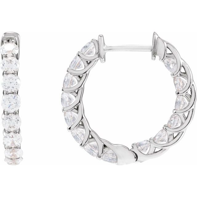 14k White 2 1/5 Ctw Natural Diamond Inside-outside Hoop Earrings