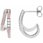14K White 1/10 CTW Natural Diamond & Pink Enamel 17.3 mm Hoop Earrings