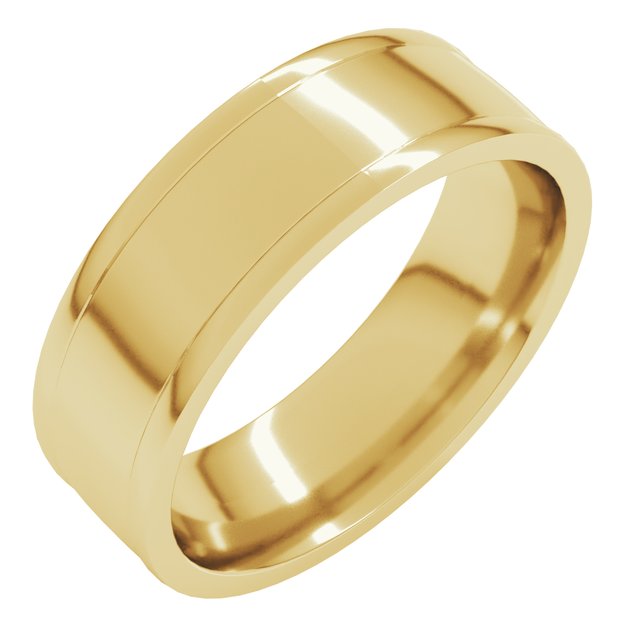 18k Yellow 7 Mm Round-edge Grooved Comfort-fit Half Round Band Size 10