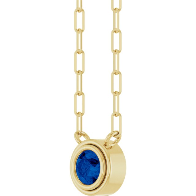 14K Yellow Lab-Grown Blue Sapphire 18' Necklace