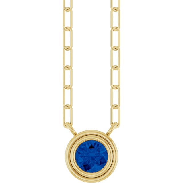 14K Yellow Lab-Grown Blue Sapphire 18' Necklace