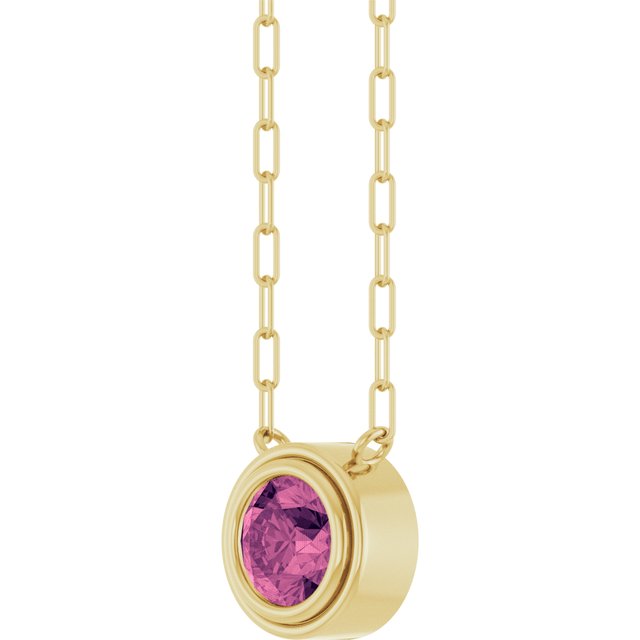14K Yellow Natural Pink Tourmaline 18' Necklace