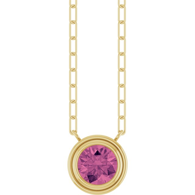 14K Yellow Natural Pink Tourmaline 18' Necklace