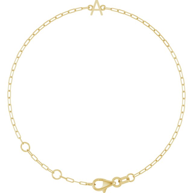 14K Yellow Sans Serif Initial A 6 1/2-7 1/2' Bracelet