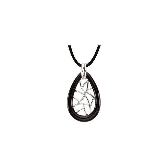 Sterling Silver Natural Black Onyx Freeform 16 1/2' Necklace