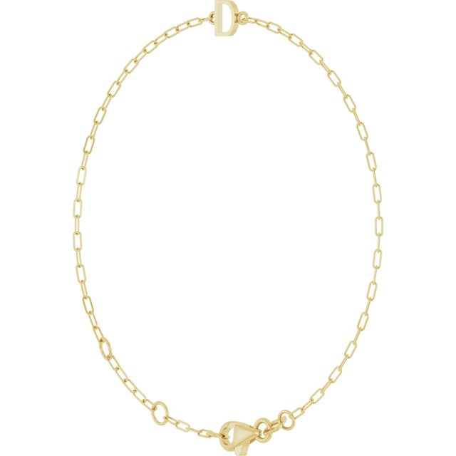 14K Yellow Sans Serif Initial D 6 1/2-7 1/2' Bracelet