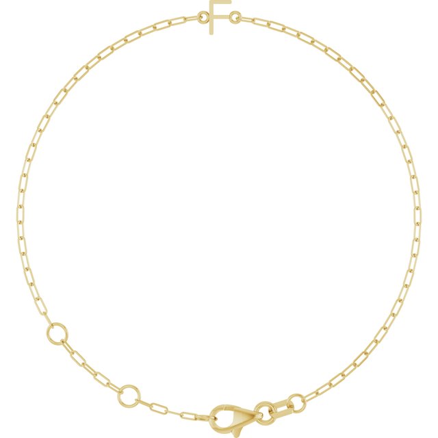 14K Yellow Sans Serif Initial F 6 1/2-7 1/2' Bracelet