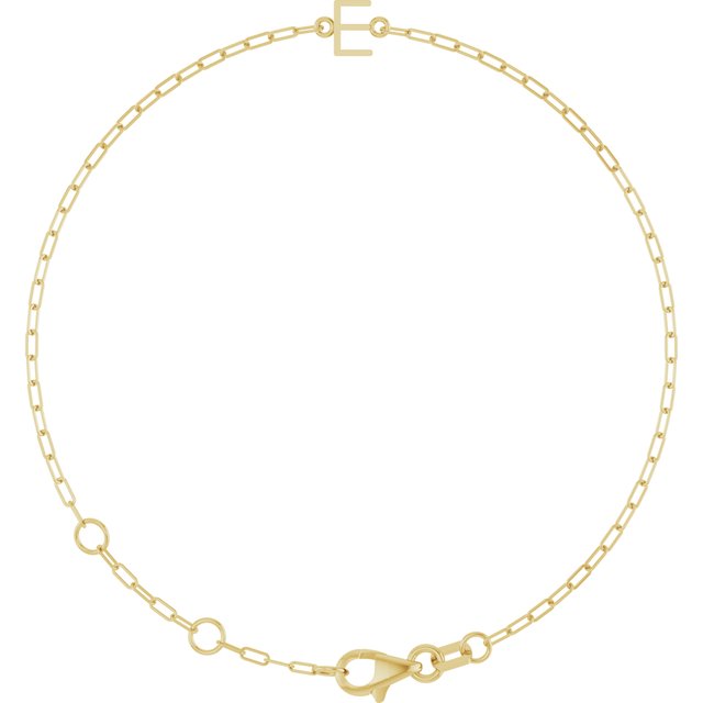 14K Yellow Sans Serif Initial E 6 1/2-7 1/2' Bracelet