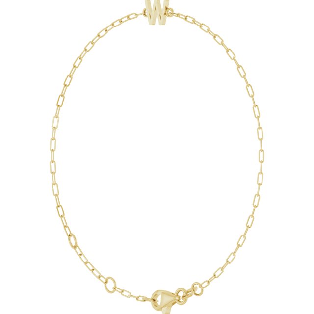 14K Yellow Sans Serif Initial W 6 1/2-7 1/2' Bracelet