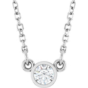 Rhodium-Plated Sterling Silver Natural White Sapphire Solitaire 16' Necklace