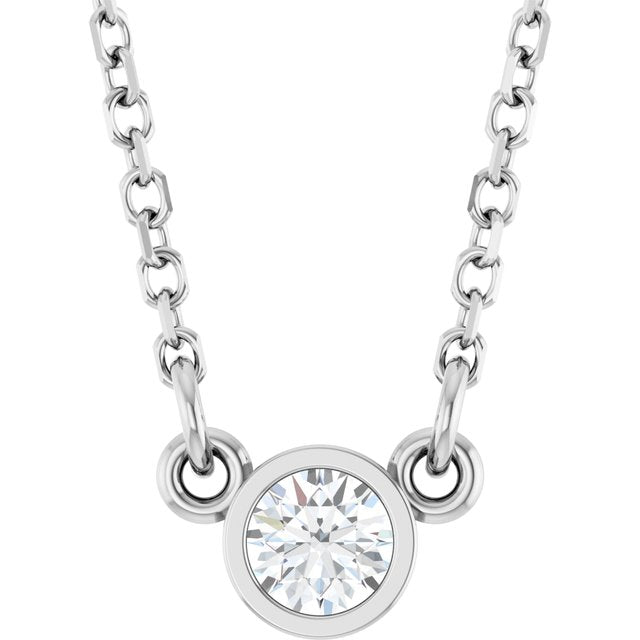 Rhodium-Plated Sterling Silver Natural White Sapphire Solitaire 16' Necklace