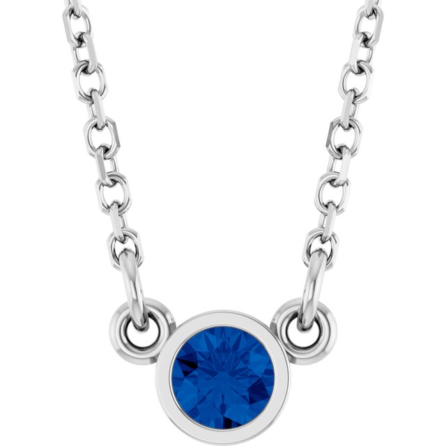 Rhodium-Plated Sterling Silver Imitation Blue Sapphire Solitaire 16' Necklace