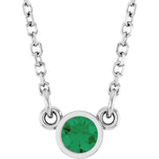 14K White Lab-Grown Emerald Solitaire 16' Necklace