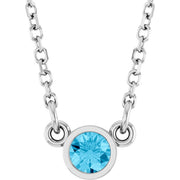 Rhodium-Plated Sterling Silver Natural Aquamarine Solitaire 16' Necklace