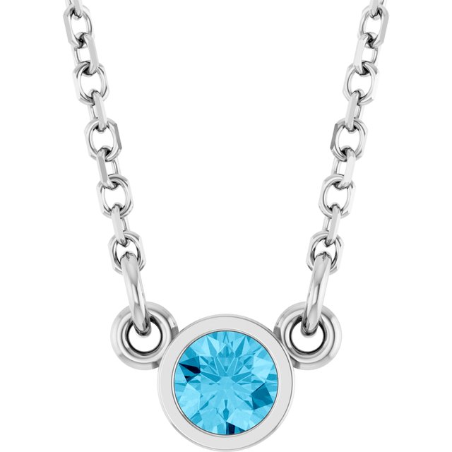 Rhodium-Plated Sterling Silver Natural Aquamarine Solitaire 16' Necklace