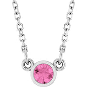 14K White Natural Pink Sapphire Solitaire 18' Necklace