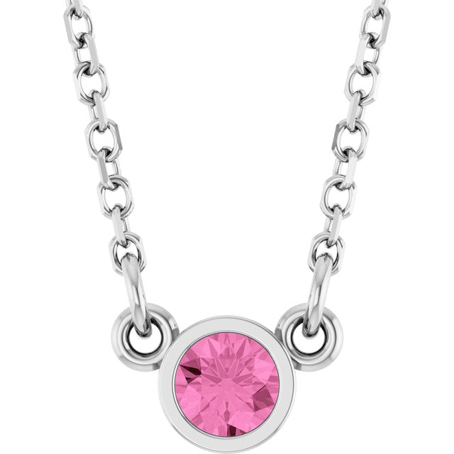 14K White Natural Pink Sapphire Solitaire 18' Necklace