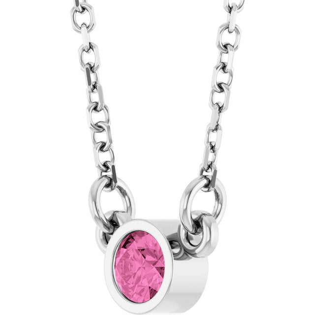 14K White Natural Pink Sapphire Solitaire 18' Necklace