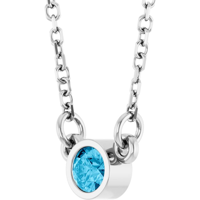 Rhodium-Plated Sterling Silver Natural Aquamarine Solitaire 16' Necklace