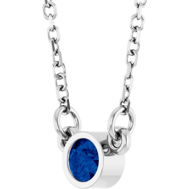 Rhodium-Plated Sterling Silver Imitation Blue Sapphire Solitaire 16' Necklace