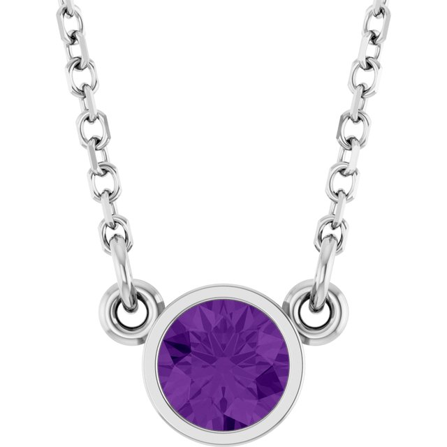 14k White Natural Amethyst Solitaire 16' Necklace