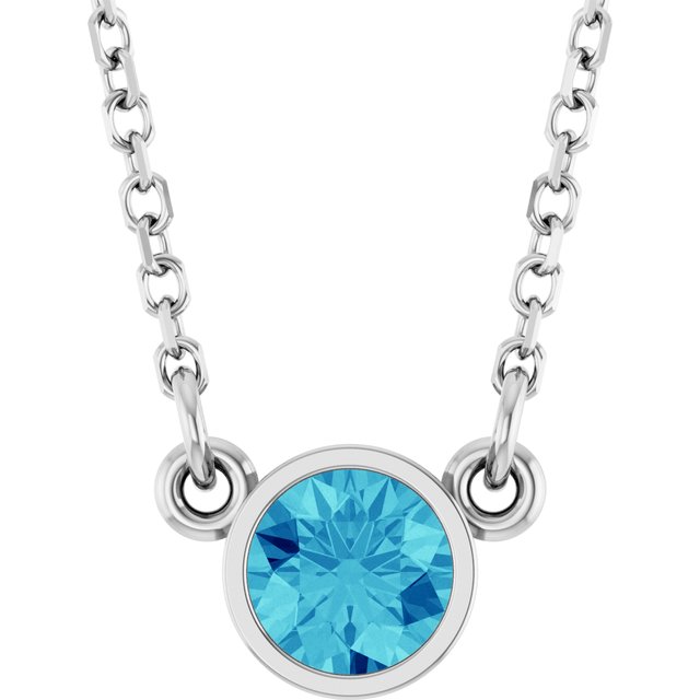 Rhodium-plated Sterling Silver Imitation Blue Zircon Solitaire 16' Necklace