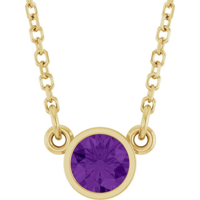 14k Yellow Natural Amethyst Solitaire 16' Necklace