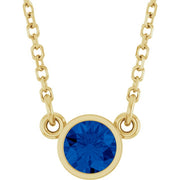 14k Yellow Lab-grown Blue Sapphire Solitaire 16' Necklace