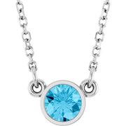Rhodium-Plated Sterling Silver Natural Aquamarine Solitaire 16' Necklace