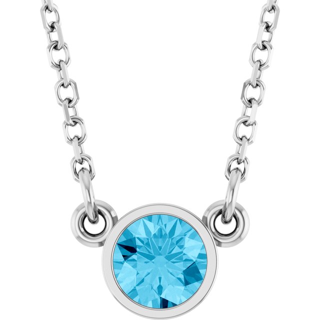 Rhodium-Plated Sterling Silver Natural Aquamarine Solitaire 16' Necklace