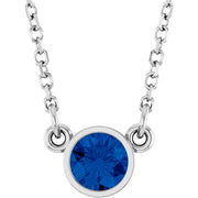 14k White Natural Blue Sapphire Solitaire 16' Necklace
