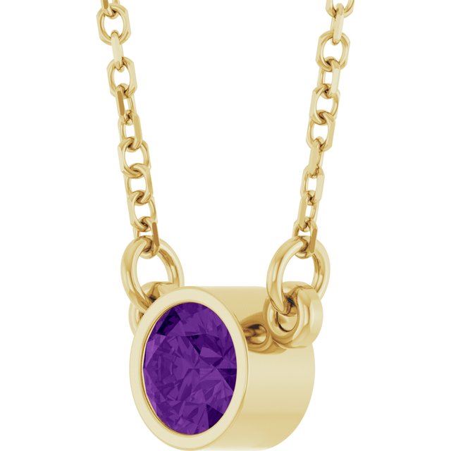 14k Yellow Natural Amethyst Solitaire 16' Necklace