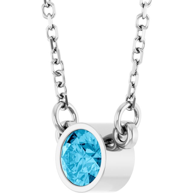 Rhodium-Plated Sterling Silver Natural Aquamarine Solitaire 16' Necklace