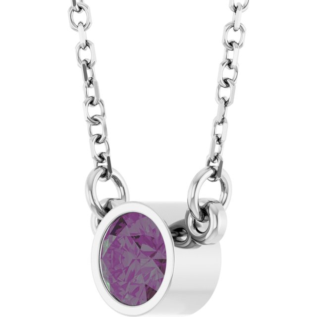 Rhodium-plated Sterling Silver Imitation Alexandrite Solitaire 16' Necklace