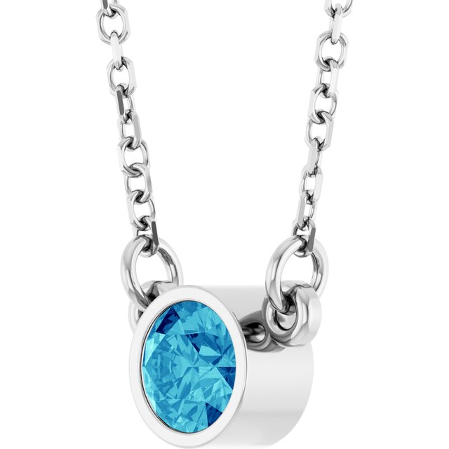 Rhodium-plated Sterling Silver Imitation Blue Zircon Solitaire 16' Necklace