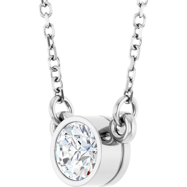 14K White 1/3 CT Natural Diamond Solitaire 18' Necklace