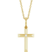 14K Yellow .0075 CT Natural Diamond Cross 16-18' Necklace