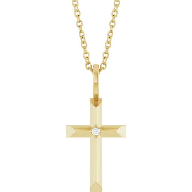 14K Yellow .0075 CT Natural Diamond Cross 16-18' Necklace