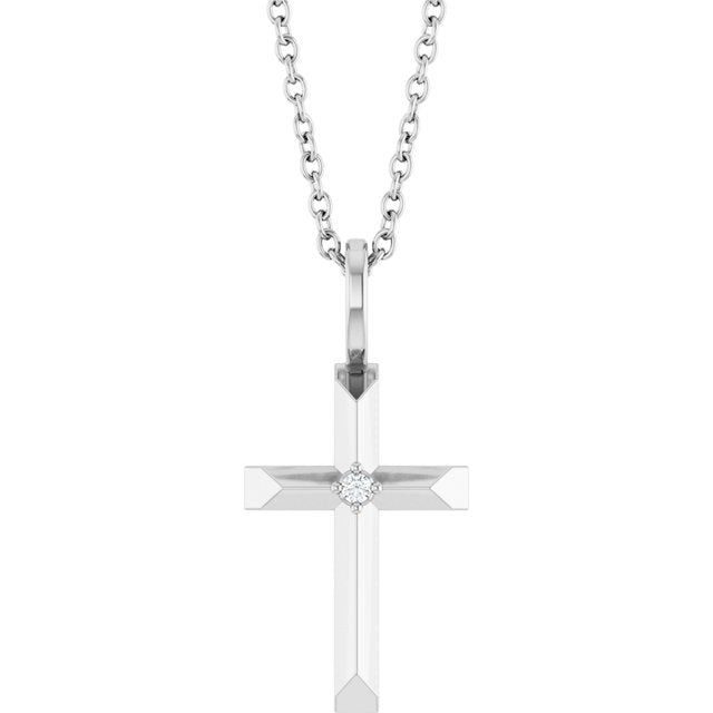 Sterling Silver .0075 CT Natural Diamond Cross 16-18' Necklace