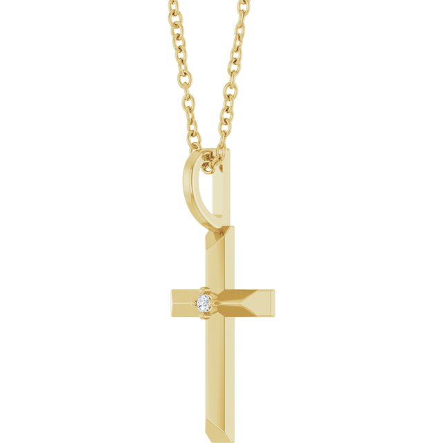 14K Yellow .0075 CT Natural Diamond Cross 16-18' Necklace