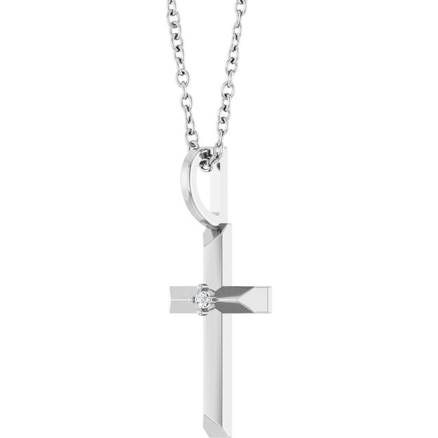 Sterling Silver .0075 CT Natural Diamond Cross 16-18' Necklace