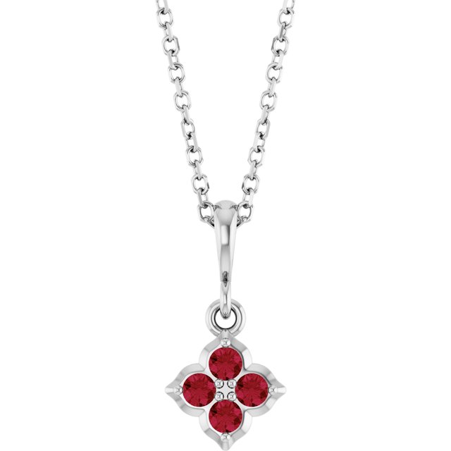 14K White Lab-Grown Ruby 16-18' Necklace