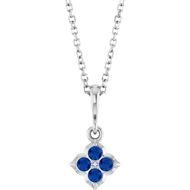 14K White Lab-Grown Blue Sapphire 16-18' Necklace