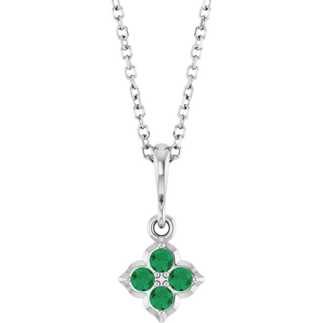 14K White Lab-Grown Emerald 16-18' Necklace