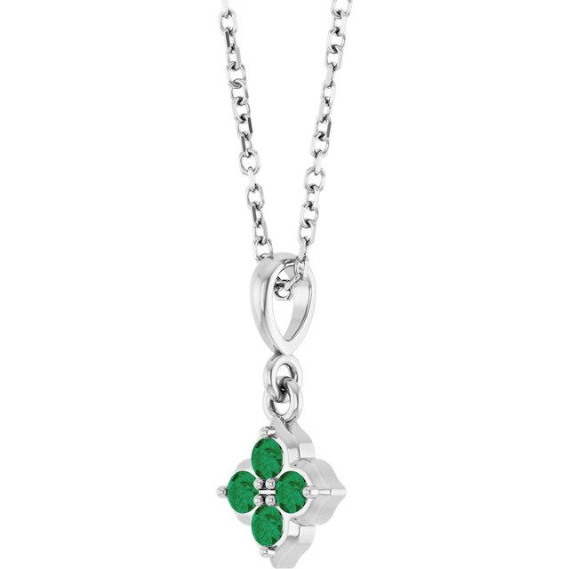 14K White Lab-Grown Emerald 16-18' Necklace
