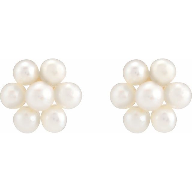 14K White Cultured White Freshwater Pearl Flower Earrings