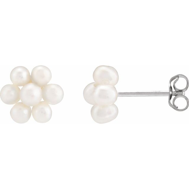 14K White Cultured White Freshwater Pearl Flower Earrings