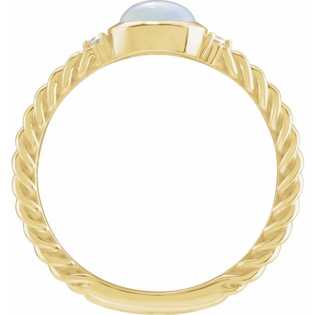 14k Yellow Natural White Opal & .03 Ctw Natural Diamond Cabochon Ring